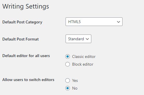 How to configure writing settings in WordPress