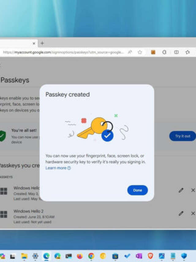 Create a passkey for your Google account from Windows 11?